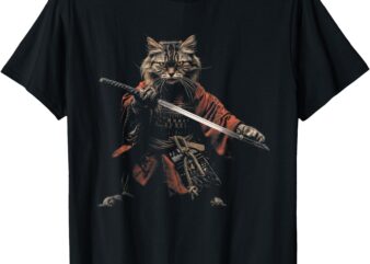 Cat Samurai, Samurai Warrior Cat with Katana, Bushi Cat T-Shirt