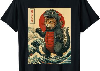 Catzilla Shirt Japanese Art Cat Graphic Men Women Cat Zilla T-Shirt