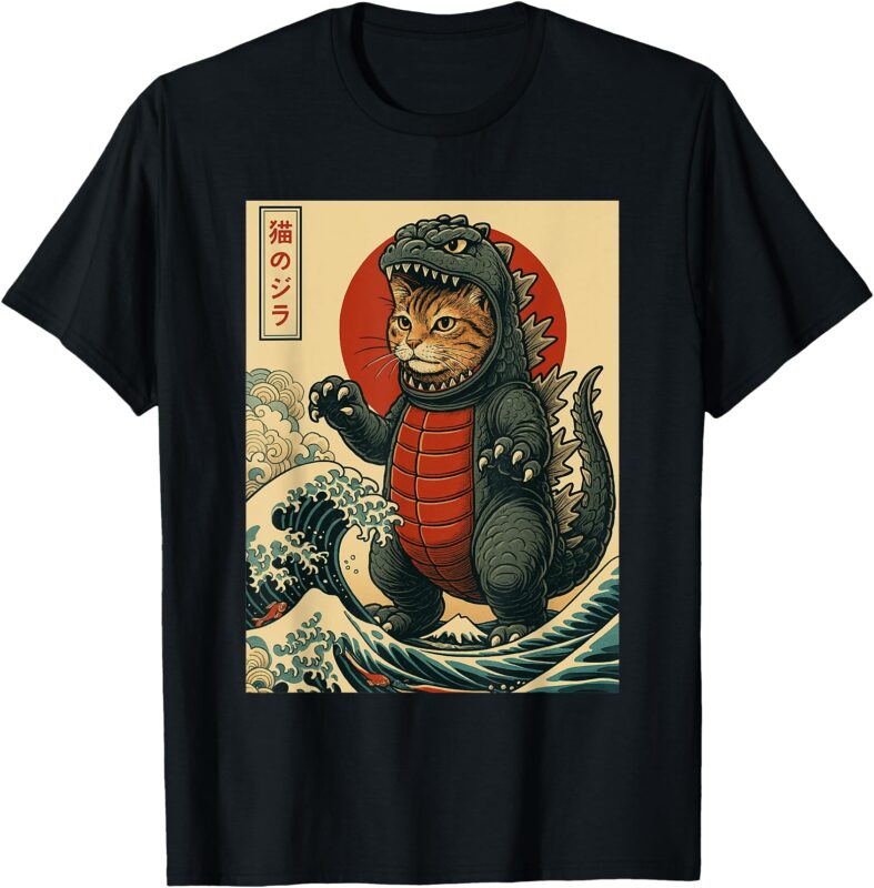 Catzilla Shirt Japanese Art Cat Graphic Men Women Cat Zilla T-Shirt