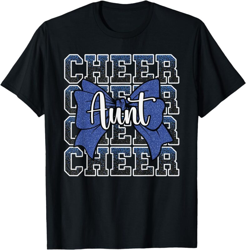 Cheer Aunt Auntie Bow Sport Cheerleader Cheerleading Blue T-Shirt