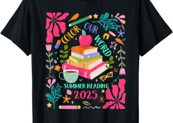 Color Our World Summer Reading 2025 Boho Wildflower Book T-Shirt