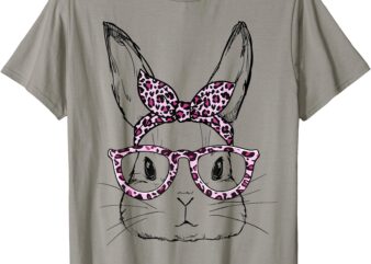 Cute Bunny Rabbit Leopard Glasses Happy Easter Day T-Shirt