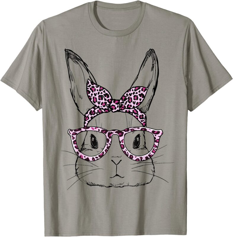 Cute Bunny Rabbit Leopard Glasses Happy Easter Day T-Shirt