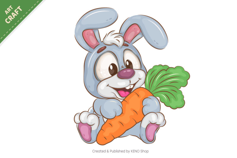 Cute Bunny with carrot. T-Shirt, PNG, SVG.