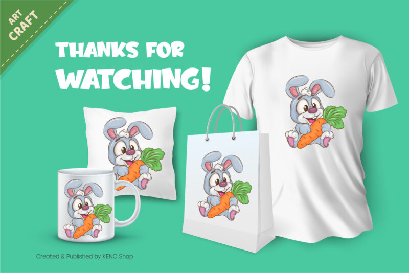Cute Bunny with carrot. T-Shirt, PNG, SVG.