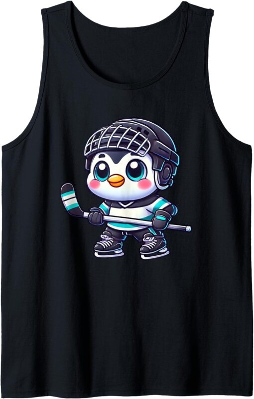 Cute Cartoon Penguin Ice Hockey Player Tank Top