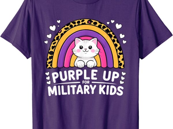 Cute purple up for military kids cat leopard rainbow t-shirt
