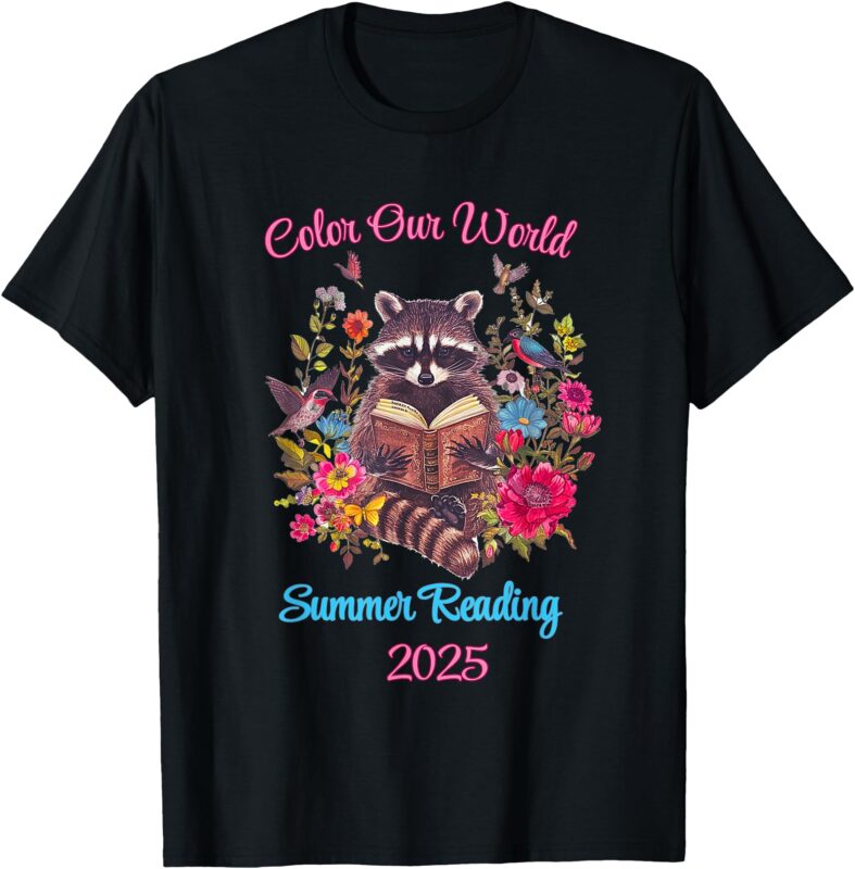 Cute Raccoon Color Our World Summer Reading 2025 T-Shirt