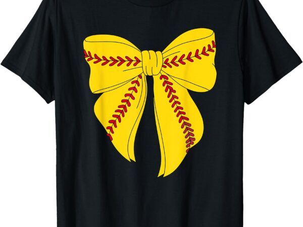 Cute softball coquette bow for women girls softball mom mama t-shirt