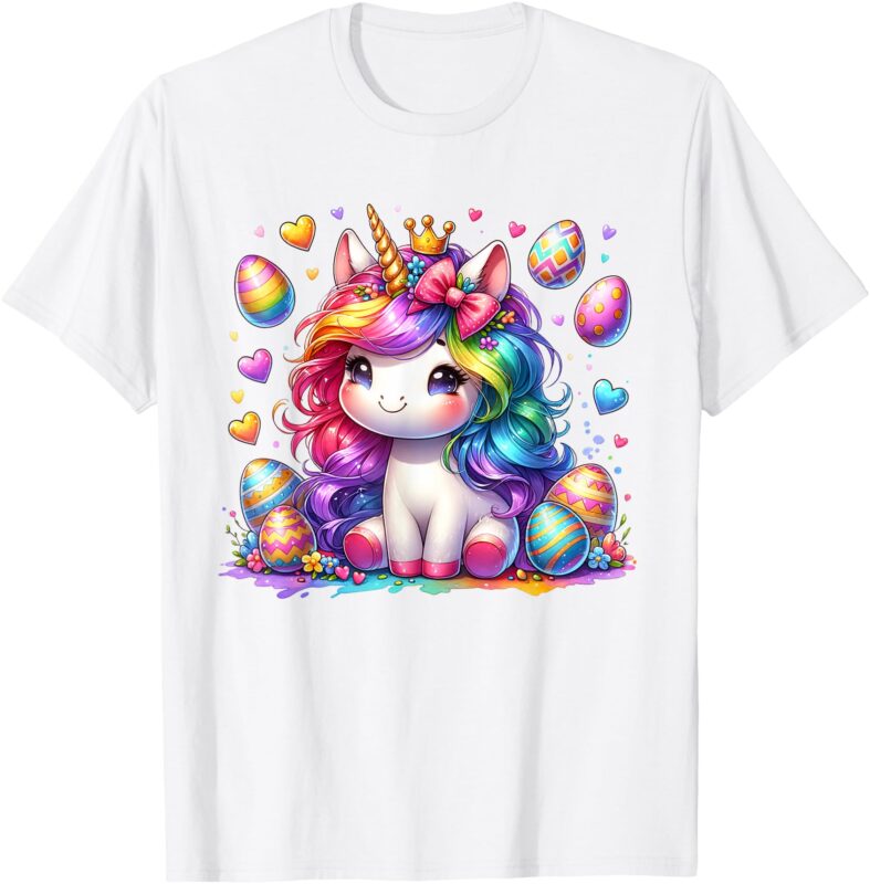 Cute Unicorn Easter Shirt Girls Kids Easter Eggs Easter T-Shirt
