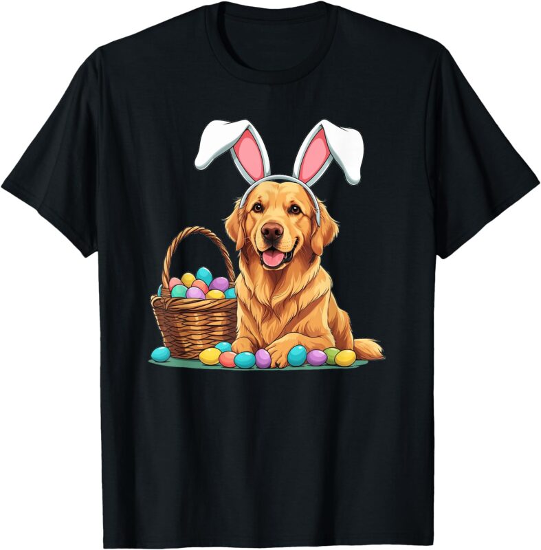 Easter Golden Retriever dog, with Bunny Rabbit Ears T-Shirt