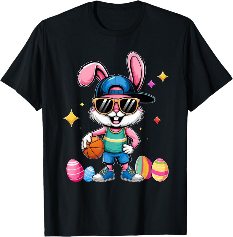 Easter Sport Happy Easter Bunny Playing Basketball Kids Boys T-Shirt