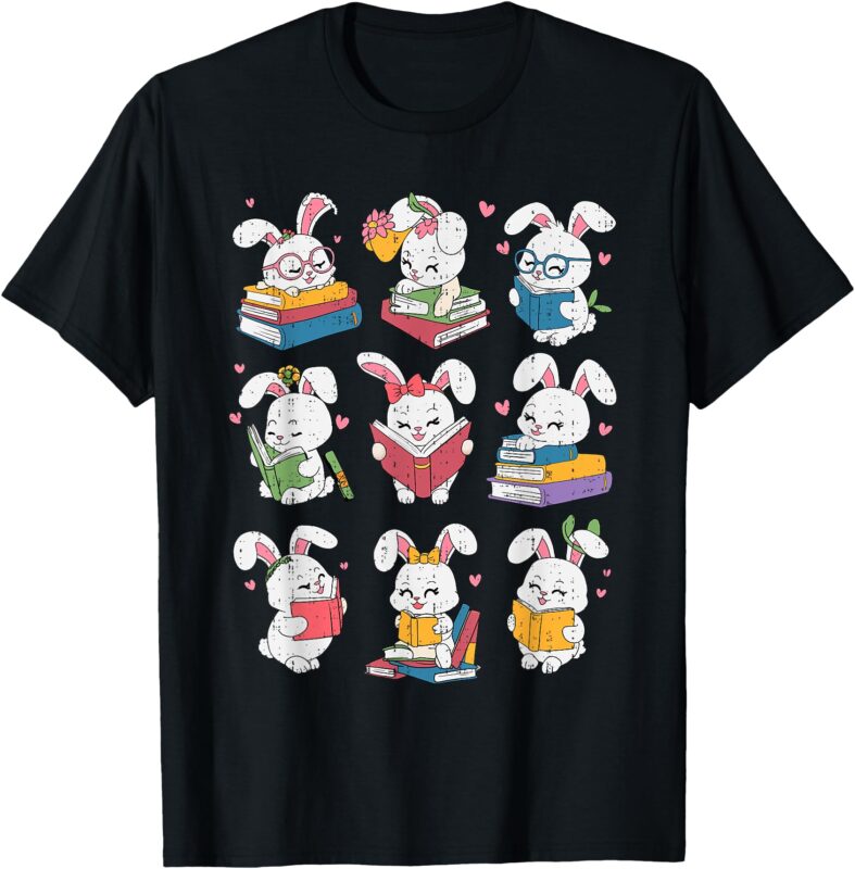 Easter Teacher Cute Bunny Reding Books Librarian Bookworm T-Shirt