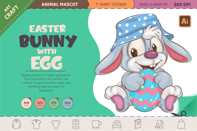 Easter bunny with egg. T-Shirt, PNG, SVG.