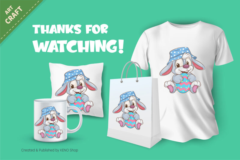 Easter bunny with egg. T-Shirt, PNG, SVG.