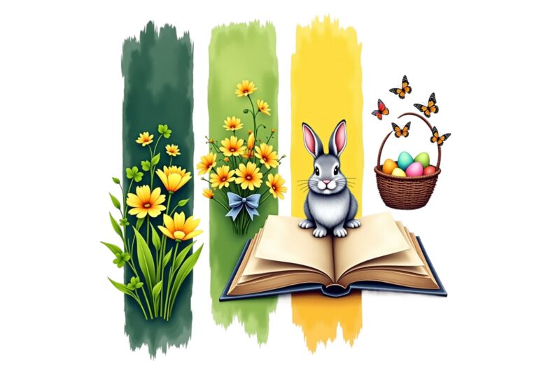 Watercolour Easter Sunday Bunny Rabbit Retro Illustration T-shirt design