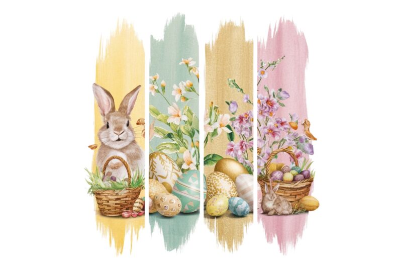 Watercolour Easter Sunday Bunny Rabbit Retro Illustration T-shirt design