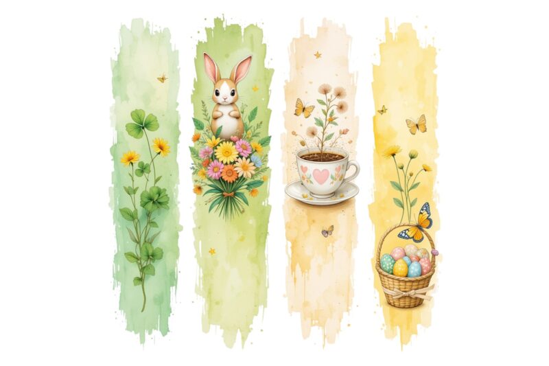 Watercolour Easter Sunday Bunny Rabbit Retro Illustration T-shirt design