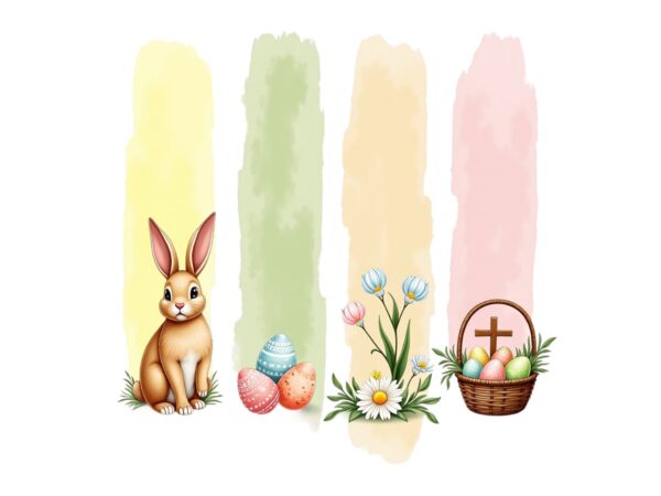 Watercolour easter sunday bunny rabbit retro illustration t-shirt design Watercolour easter sunday bunny rabbit retro illustration t-shirt design