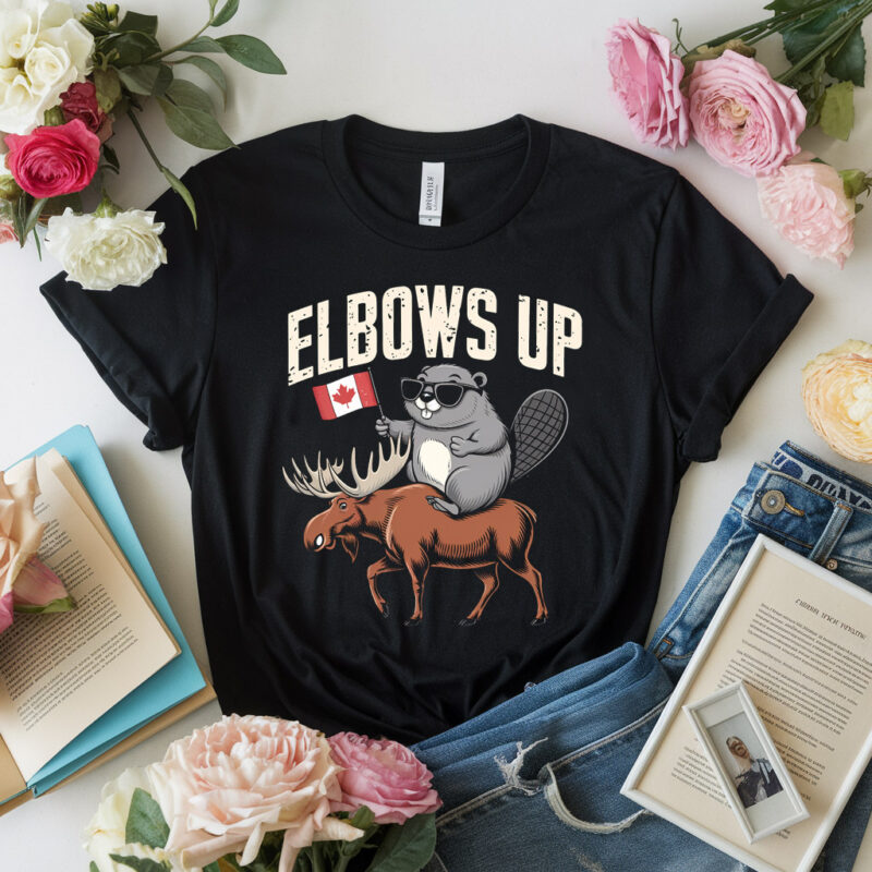 Elbows Up Funny Canada Beaver And Moose T-Shirt lb82