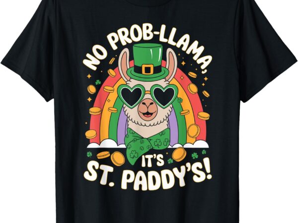 Fun st patricks day llama, shamrock and rainbow design t-shirt