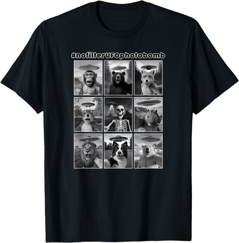 Funny Animals Selfie – UFOs – 9 Images – No Filter Photobomb T-Shirt