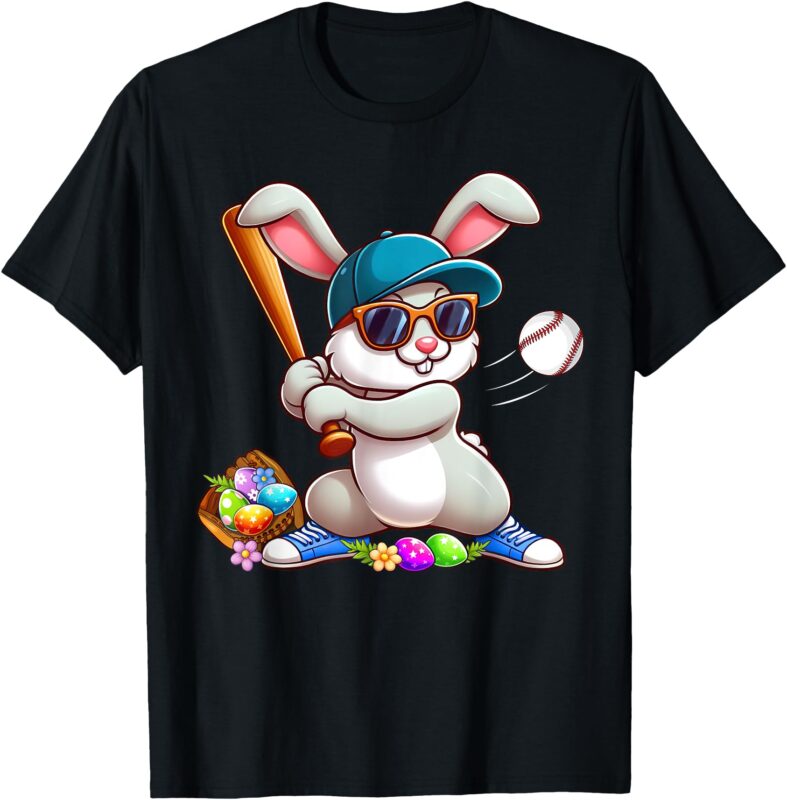 Funny Baseball Bunny Easter Shirts For Kids Boys Toddlers T-Shirt
