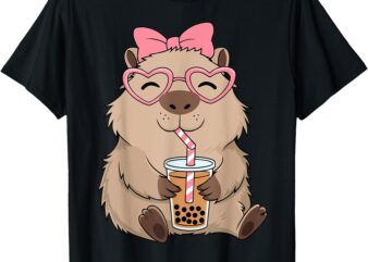 Funny Capybara Coquette Bow Tea Bubble Rodent Animal Costume T-Shirt