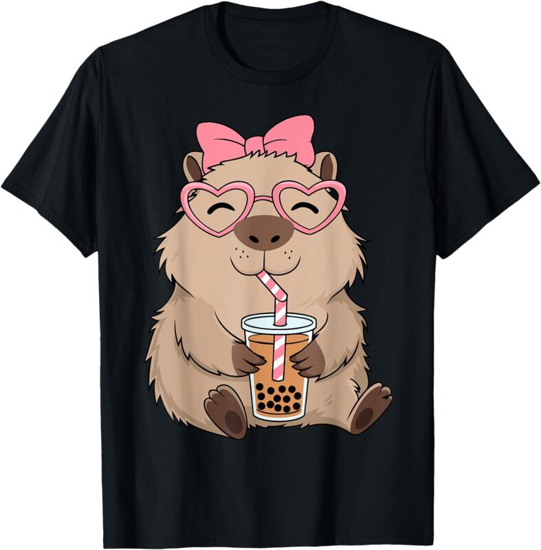 Funny Capybara Coquette Bow Tea Bubble Rodent Animal Costume T-Shirt