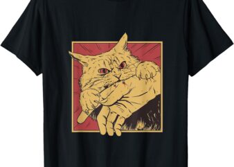 Funny Cat Graphic Tee Japanese Anime Cat Bite T-Shirt