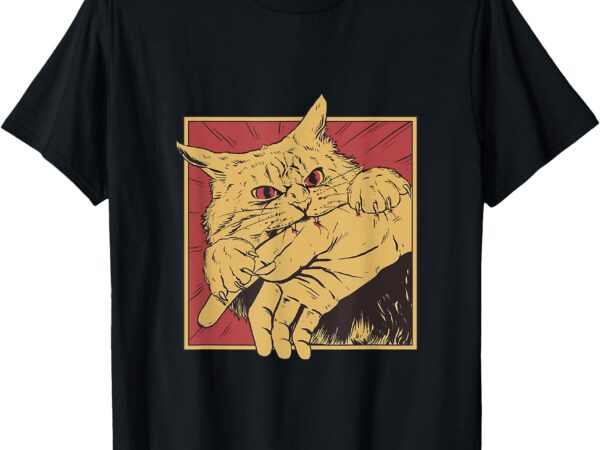 Funny cat graphic tee japanese anime cat bite t-shirt