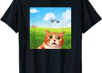 Funny Cat Selfie with UFO _ Kitty Alien Encounter T-Shirt
