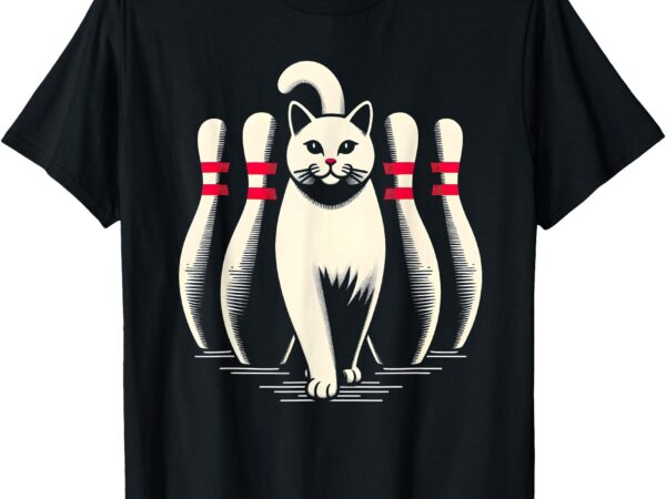 Funny cat white playing bowling retro vintage striking t-shirt