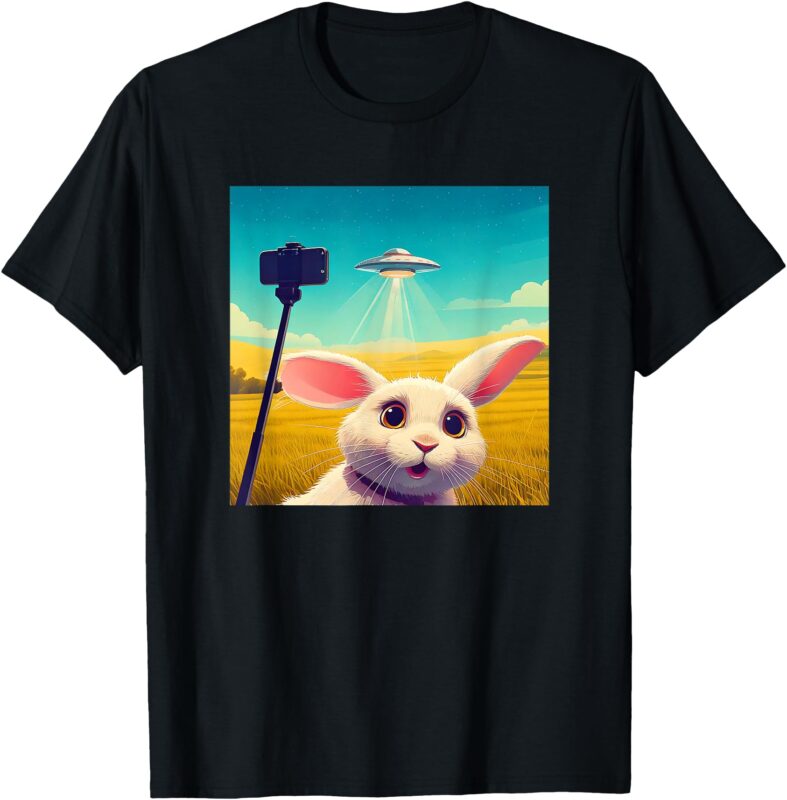 Funny Rabbit Selfie with UFO T-Shirt