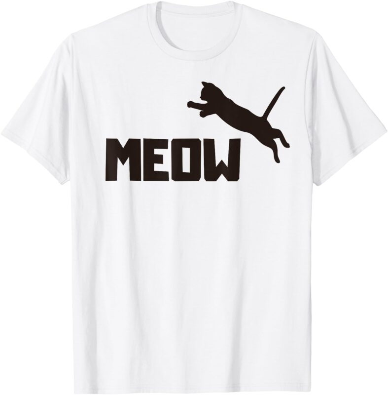 Funny Sport Fitness Cat Lovers _ Jumping Cat Silhouette Meow T-Shirt