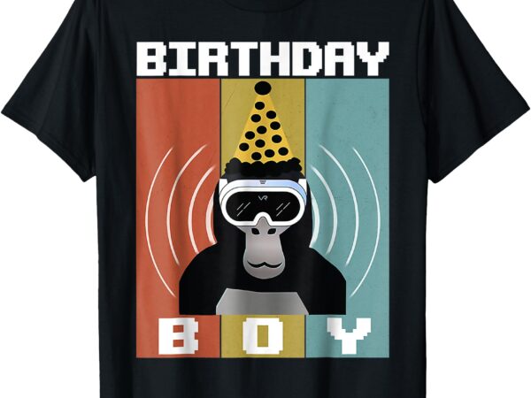Gorilla birthday decorations monkey tag vr gamer for kids t-shirt