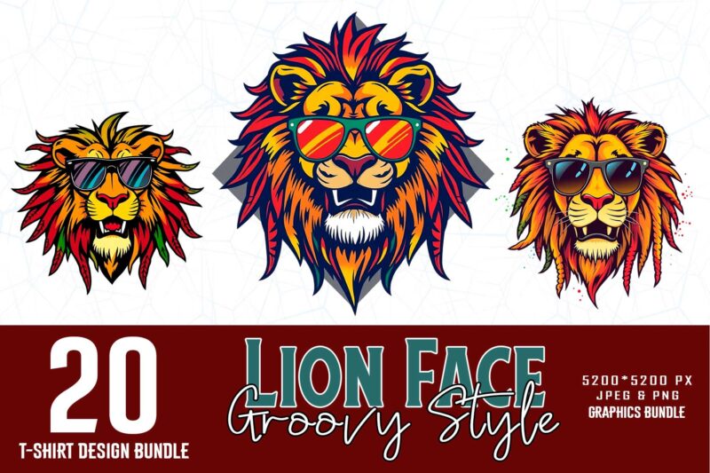 Popular Groovy Lion Lover t-shirt design bundle of 20 designs