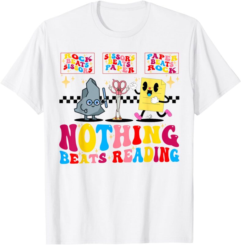 Groovy Nothing Beats Reading Rock Paper Scissors Book Lovers T-Shirt