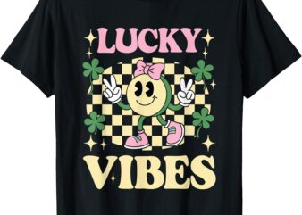 Groovy St Patricks Day Lucky Vibes Shamrock Women Girls Kids T-Shirt