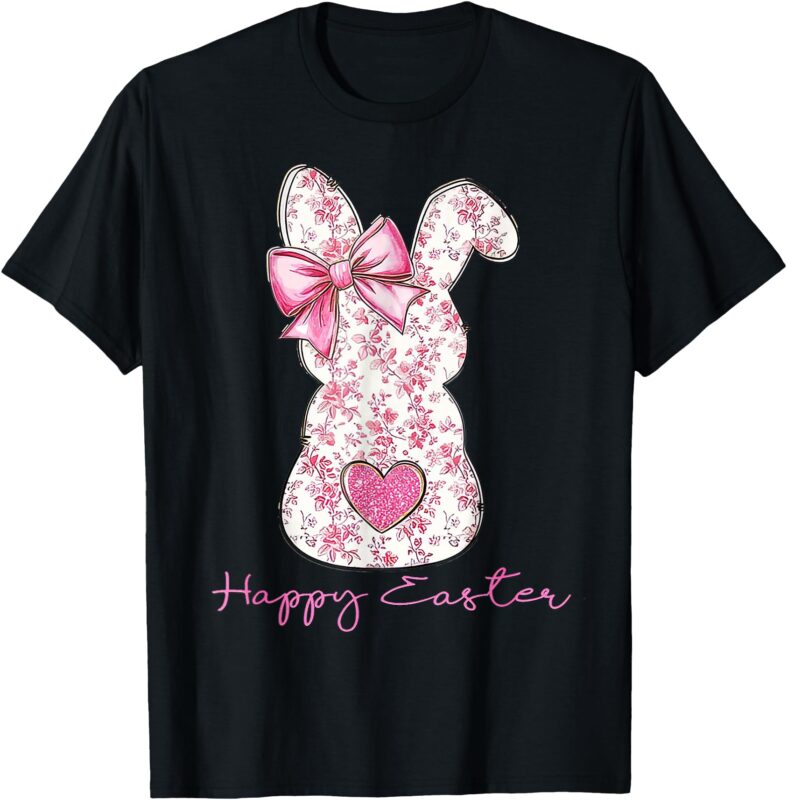 Happy Easter Pink Floral Chinoiserie Bunny Girls Womans T-Shirt