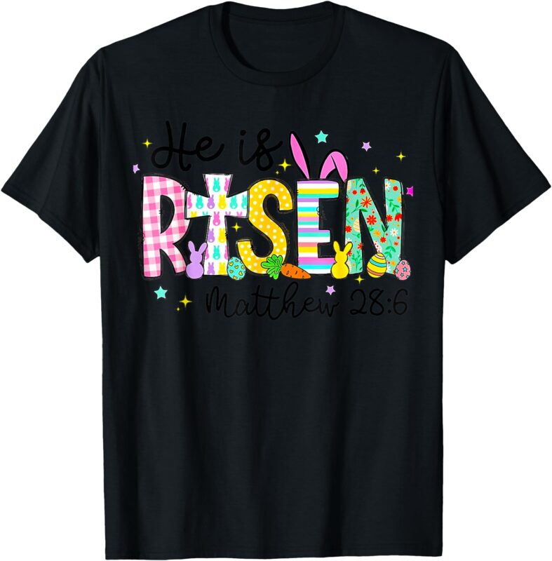 He Is Risen Jesus Christian Happy Easter Women Kids Girls T-Shirt