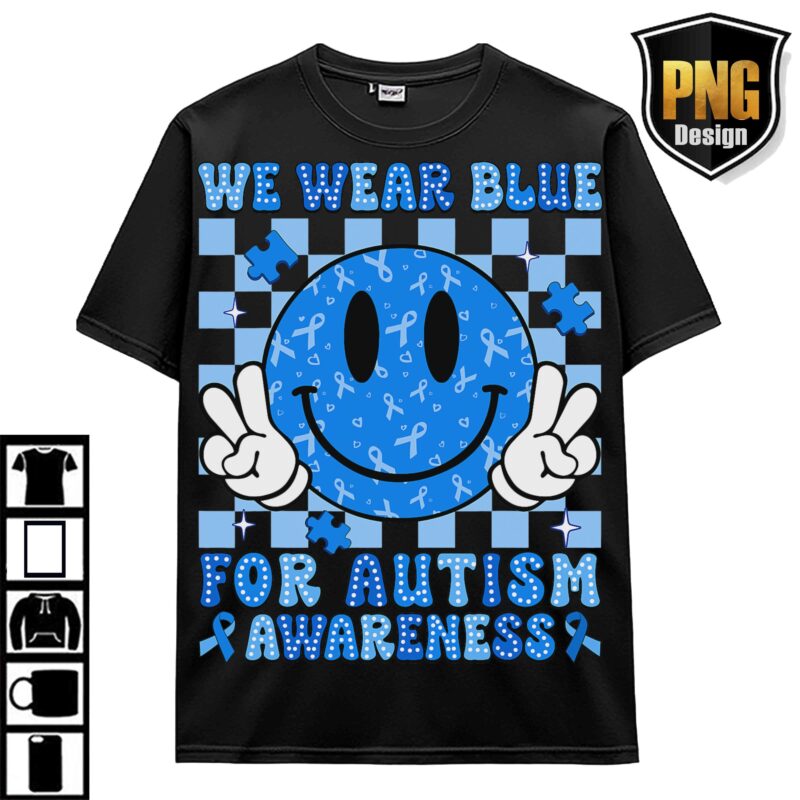 April Wear Blue Autism Awareness Be Kind Animal Elephant Dinosaur Puzzle T-Shirt Design 20 PNG