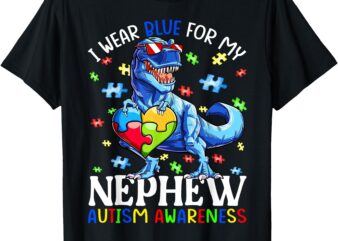 I Wear Blue For My Nephew Autism Awareness Dinosaur Boys T-Shirt