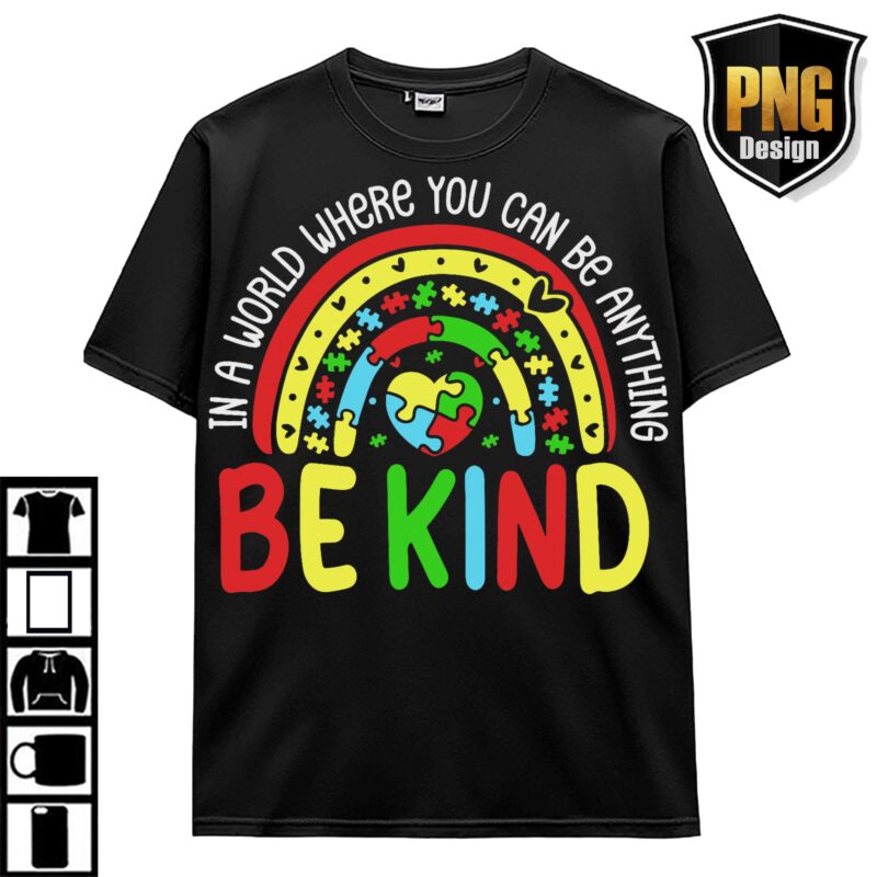 April Wear Blue Autism Awareness Be Kind Animal Elephant Dinosaur Puzzle T-Shirt Design 20 PNG