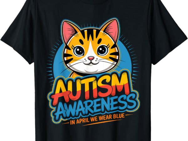 In april we wear blue autism awareness cat puzzle boys girls t-shirt