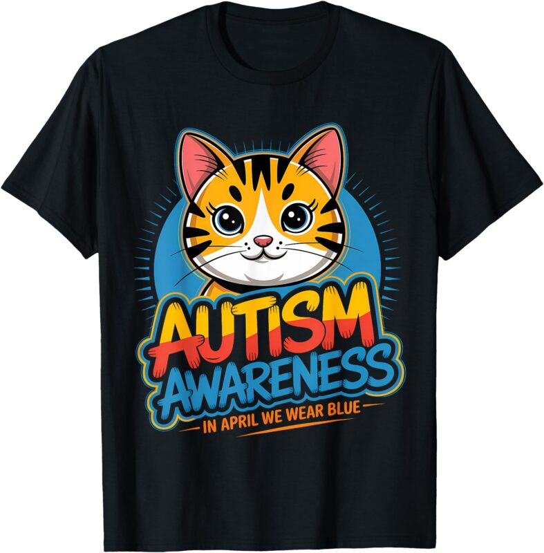 In April We Wear Blue Autism Awareness Cat Puzzle Boys Girls T-Shirt
