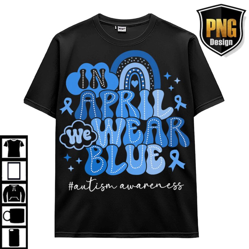 April Wear Blue Autism Awareness Be Kind Animal Elephant Dinosaur Puzzle T-Shirt Design 20 PNG