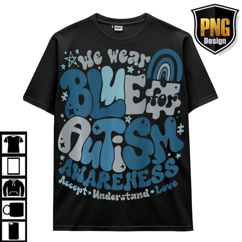 April Wear Blue Autism Awareness Be Kind Animal Elephant Dinosaur Puzzle T-Shirt Design 20 PNG