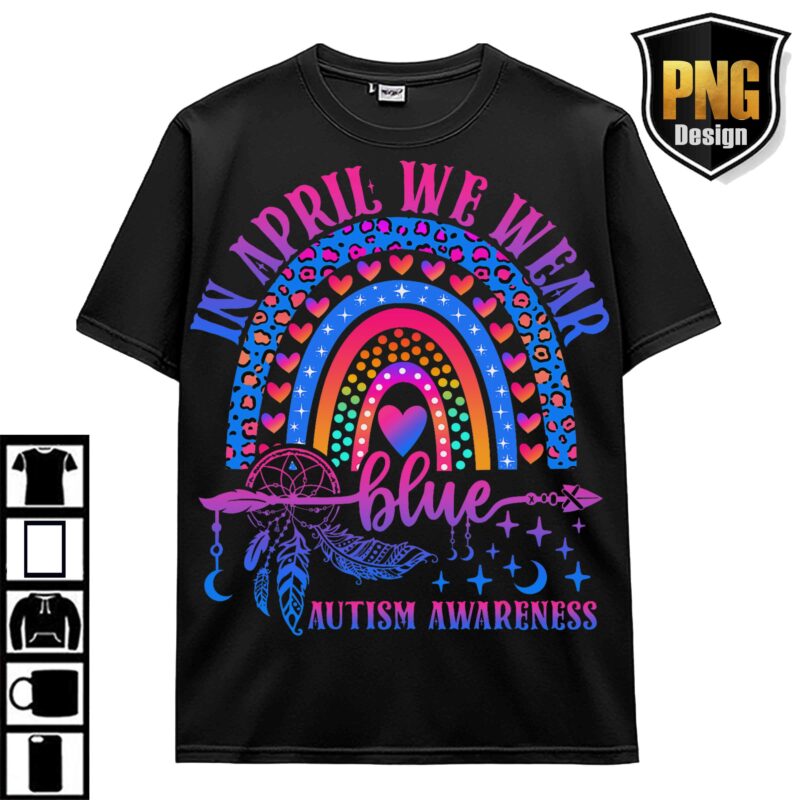 April Wear Blue Autism Awareness Be Kind Animal Elephant Dinosaur Puzzle T-Shirt Design 20 PNG
