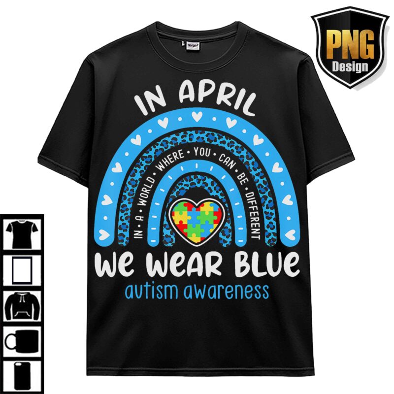 April Wear Blue Autism Awareness Be Kind Animal Elephant Dinosaur Puzzle T-Shirt Design 20 PNG